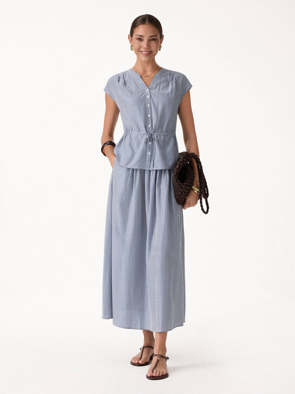 OGLmove V-Neck Drawstring Waist Poplin Shirt