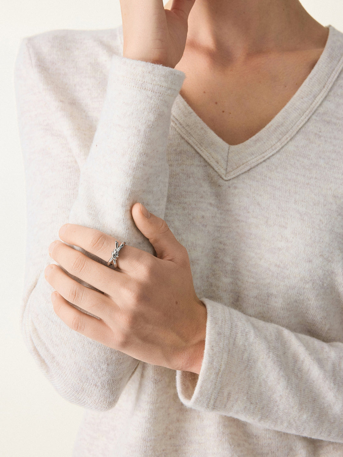 Relaxed Fit V-Neck Top with Scarf