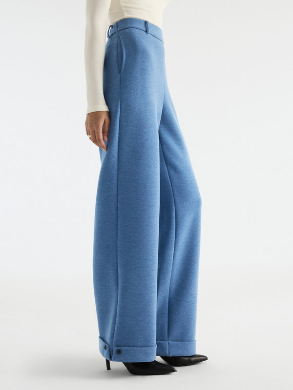 OGLmove FuzzLuxe High-Rise Wide-Leg Pants with Pockets Regular Heather Rock Blue