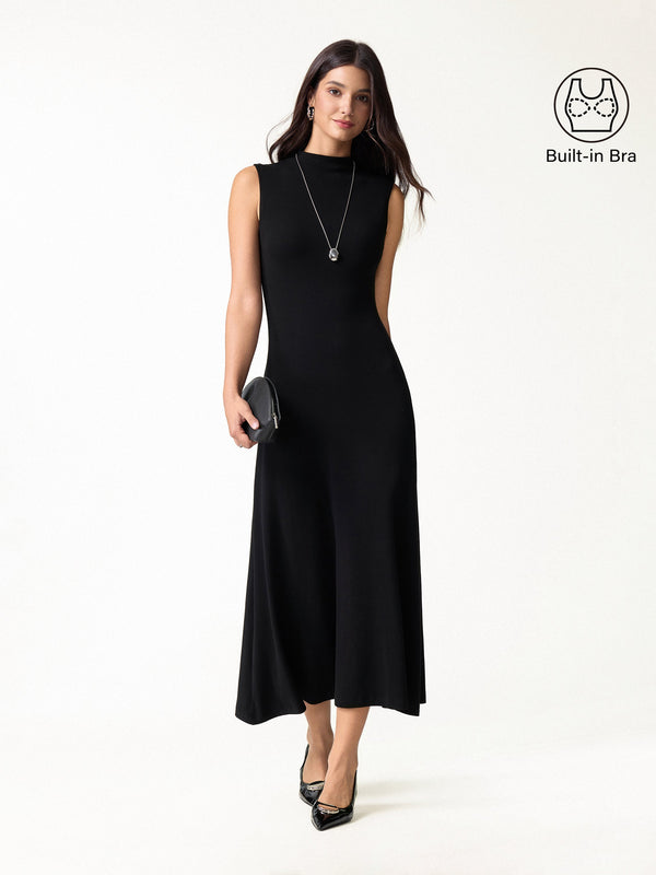 OGLmove Eco-Mousse® Mock Neck Sleeveless A-Line Midi Bra Dress