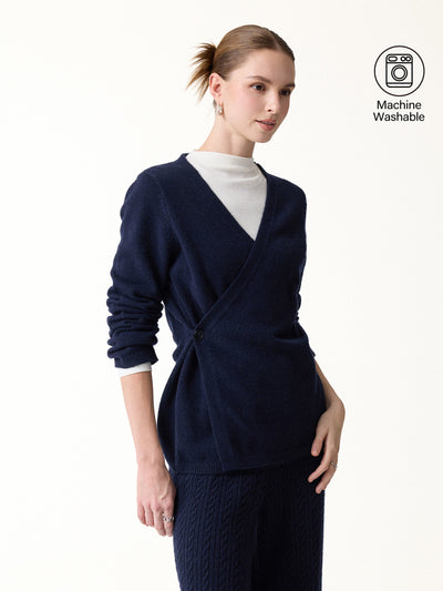 OGLmove Merino-Blend V-Neck Long Sleeve Wrap Sweater Navy XS