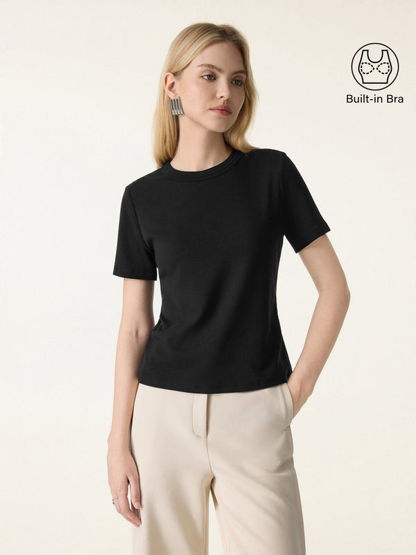 Cotton Lyocell Crew Neck Short Sleeve Top Black XS