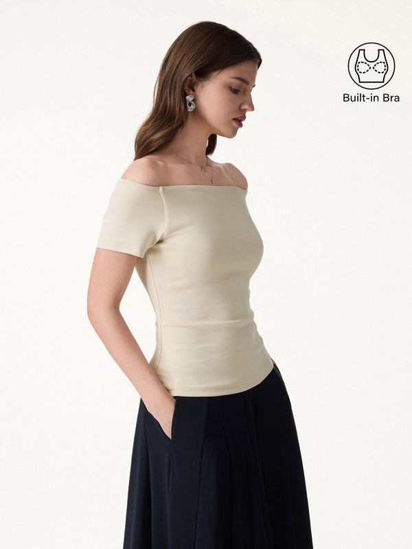 OGLmove Cotton Lyocell Non-Slip Off-the-Shoulder Bra Top