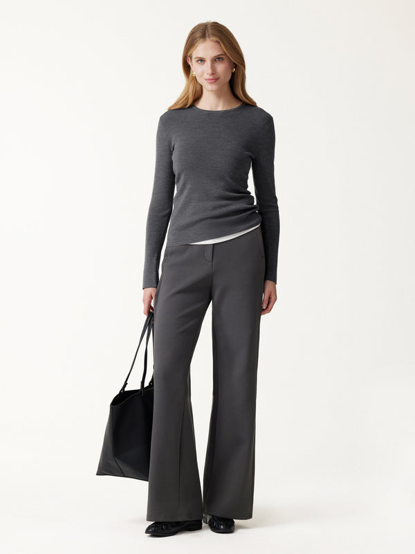 OGLmove 100% Merino Wool Round Neck Long Sleeve Button-Cuff Sweater