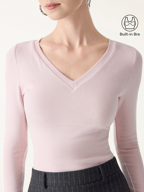 LiteWarm V-Neck Long Sleeve Brami Misty Rose XS