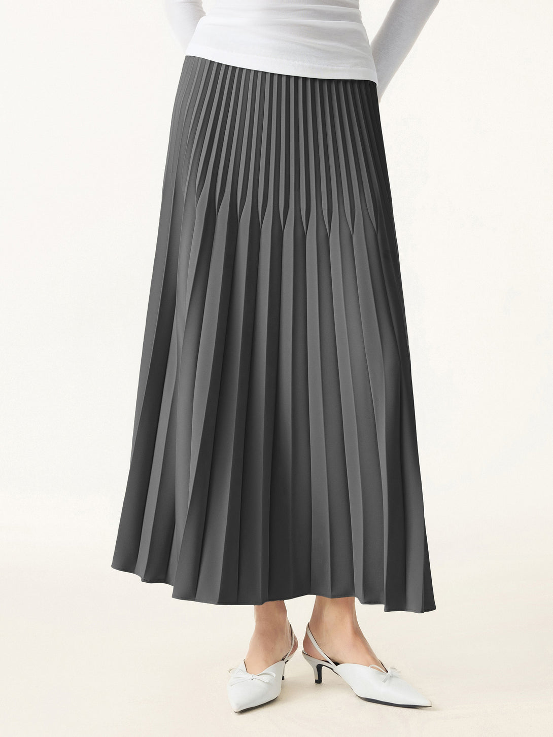 Twirl Pleated A-line Midi Skirt Charcoal XS