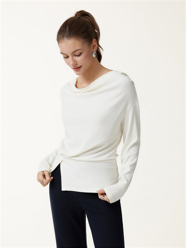 OGLmove LiteWarm Convertible Cowl Neck Long Sleeve Shoulder-Tuck Top Off White XXS