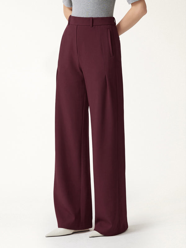 OGLmove FuzzLuxe High-Rise Wide-Leg Tuck Pants with Welt Pockets Ruby XXS