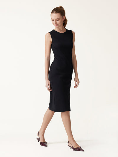 OGLmove Ponte Round Neck Column Midi Dress Pure Black XXS
