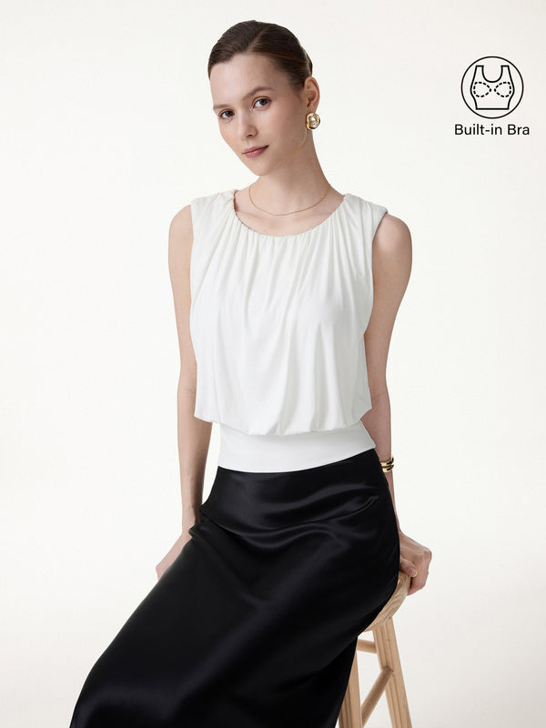 OGLmove Round Neck Gathered Sleeveless Bra Top