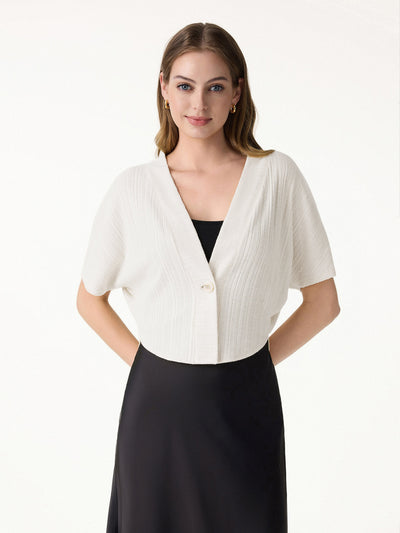 Pointelle Kimono Cropped One-Button Cardigan