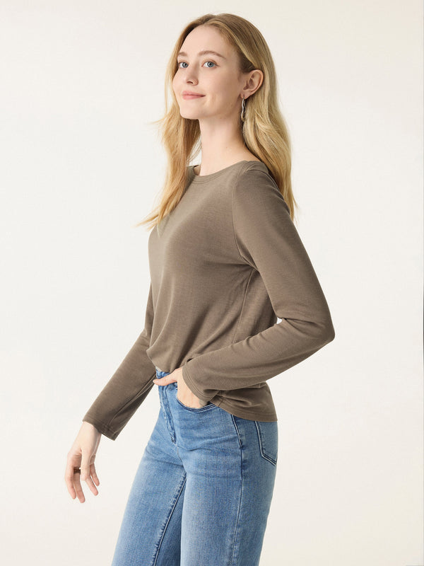 Relaxed Fit Boatneck Long Sleeve Top