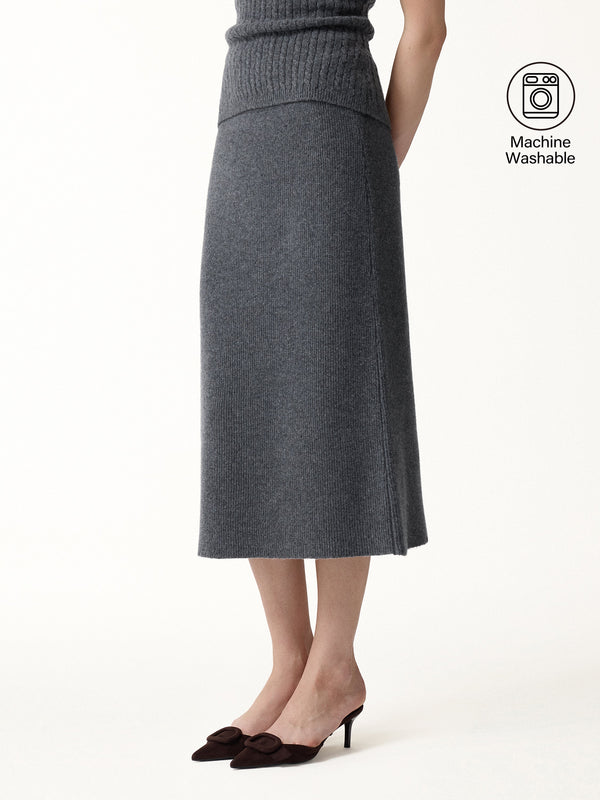 OGLmove The Everyday Textured Merino-Blend Knit Skirt Heather Midnight Grey XS