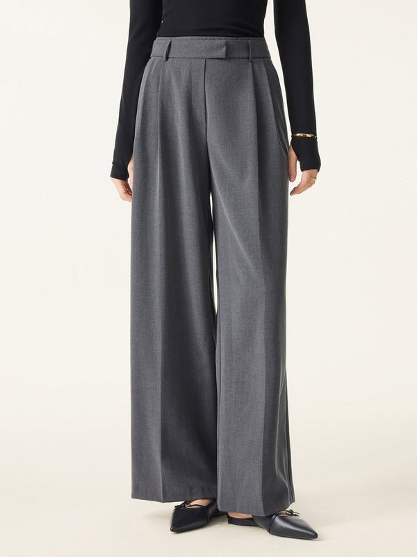 Double-Pleated Mid Rise Wide Leg Trousers Regular Heather Night Charcoal