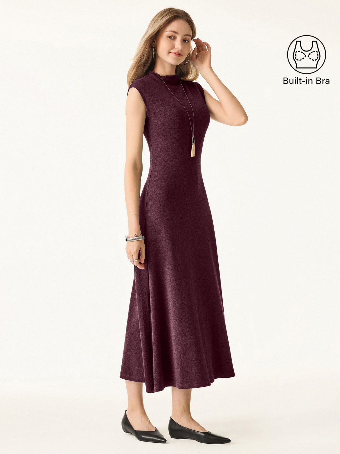 Light Warm Mockneck Wide Shoulder Midi Brami Dress