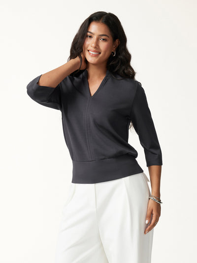 OGLmove V-Neck Elbow Sleeve Banded Top Blue Charcoal XXS