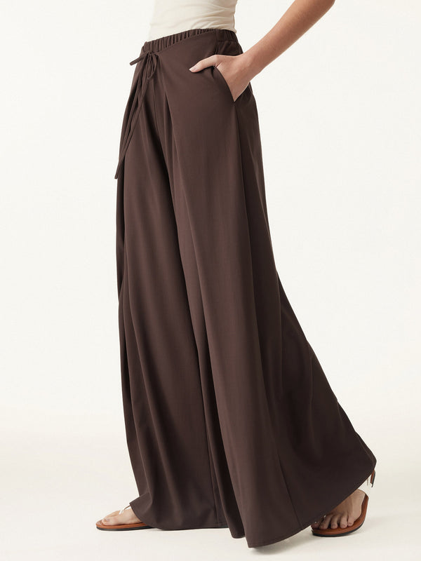 Bamboo Ponte Wrap-tie Palazzo Pants with Pockets