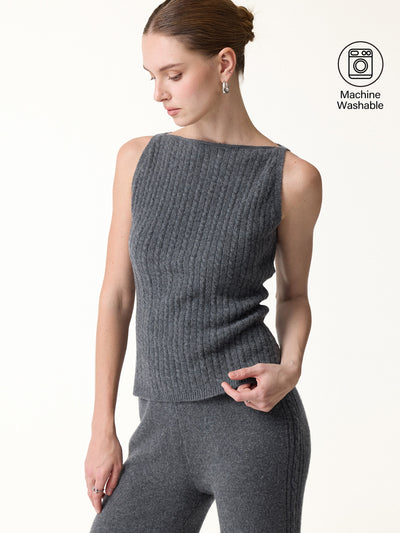 OGLmove Merino-Blend Sleeveless Cable-Knit Sweater Tank Heather Midnight Grey XS