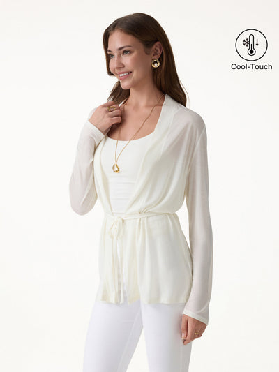 OGLmove Airy Soft Open Front Cardigan with Tie Milk Cream Beige XS
