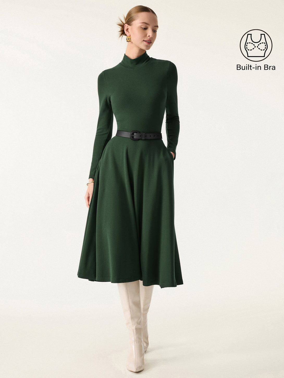 ProWarm Mockneck Midi Brami Dress with Pockets Deep Bush XS