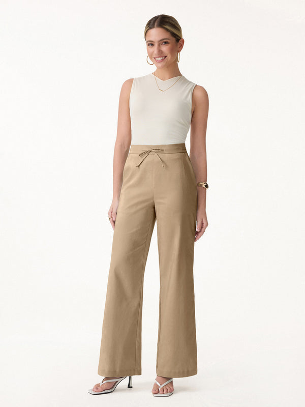 OGLmove Drawstring Wide Leg Pant with Pockets Regular Cinnamon Khaki Brown