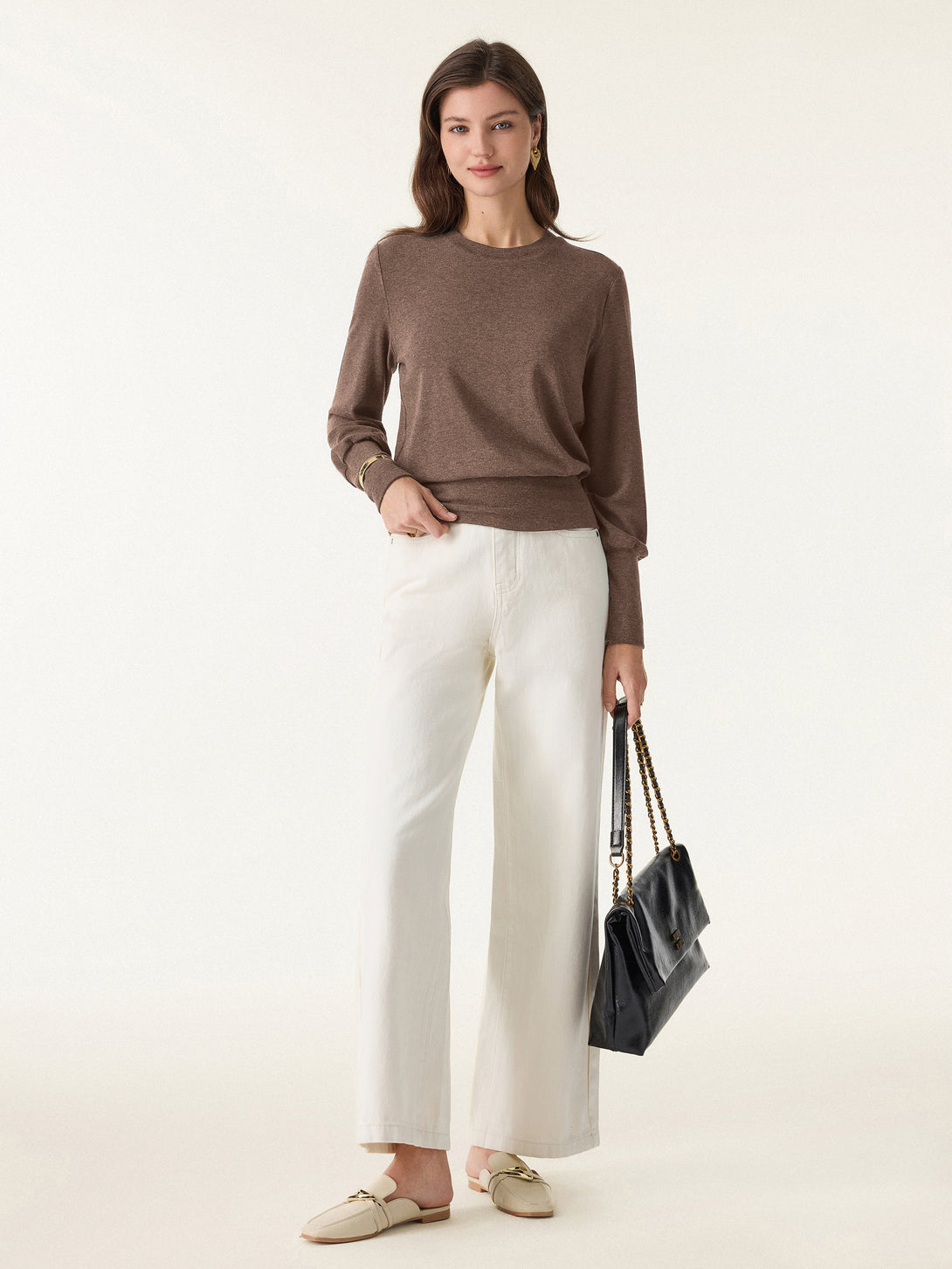 Elevated Crewneck Brushed Brami with Banded Hem