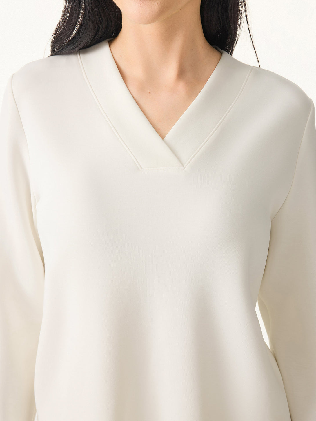 Modal Spacer V-neck Long Pullover Shirt