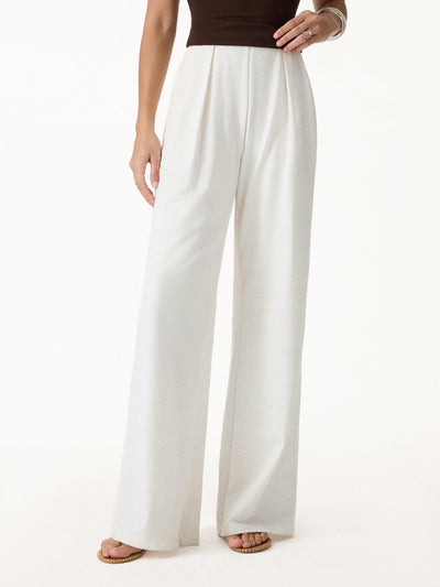 OGLmove Airy Stretch Linen Wide Flare Pants with Pockets Regular White