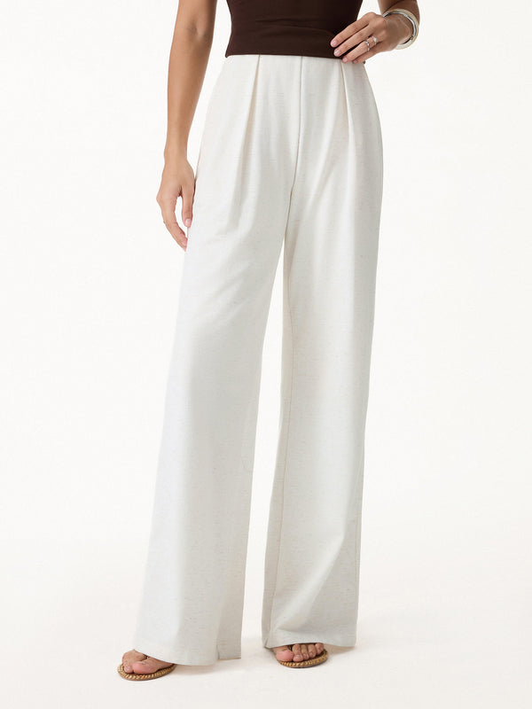 OGLmove Airy Stretch Linen Wide Flare Pants with Pockets Regular White