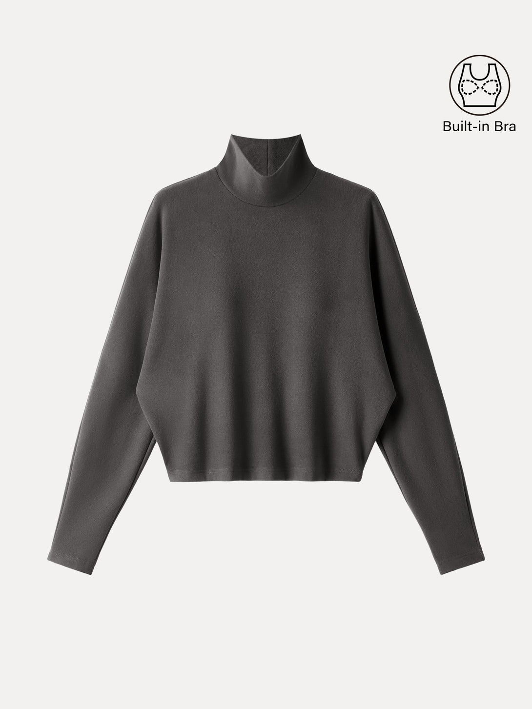 Cozy Warm Mockneck Batwing Sleeve Brami Heather Brown Grey XS