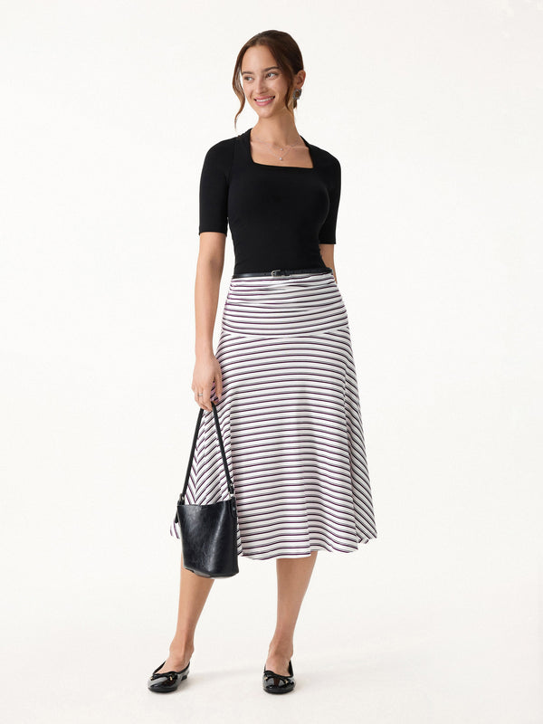 OGLmove Flowy Striped Circle Flare Ruched Midi Skirt