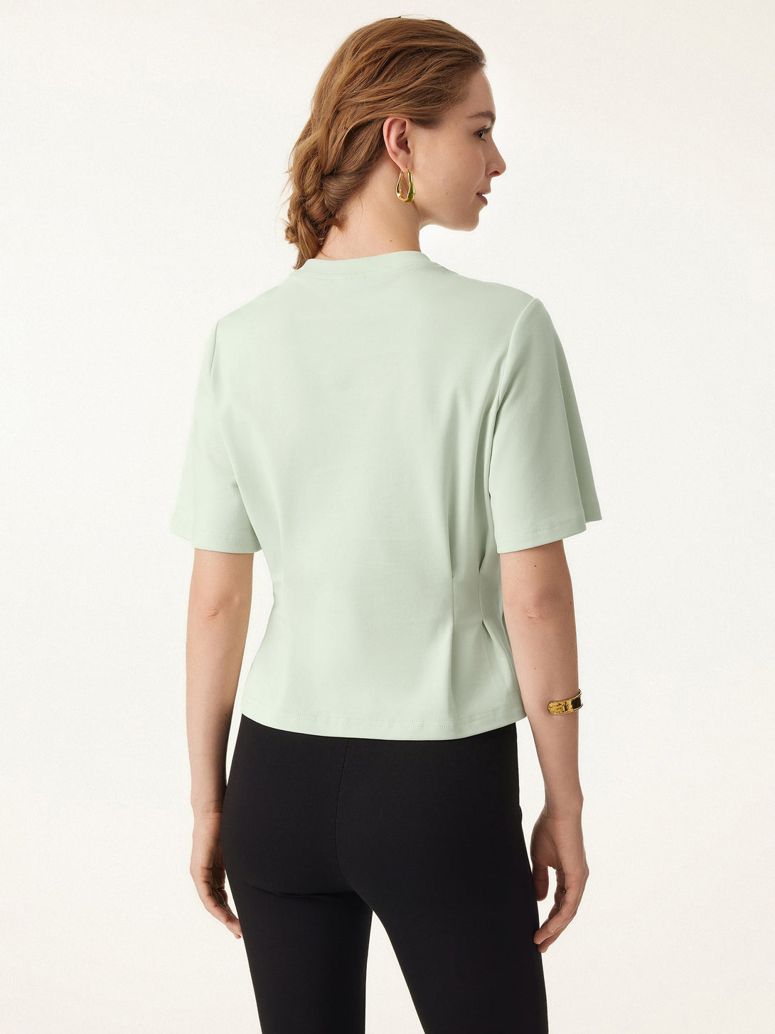 Crewneck Short Sleeve Cinched Waist Tee