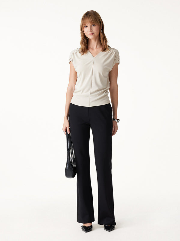 OGLmove Sandwashed Modal Relaxed V-Neck Gathered Shoulder Top