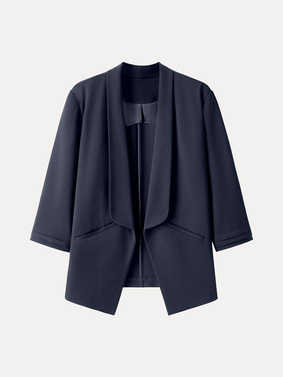 Stretch Ponte Shawl Lapel 3/4 Sleeve Blazer with Pockets Black Navy XS