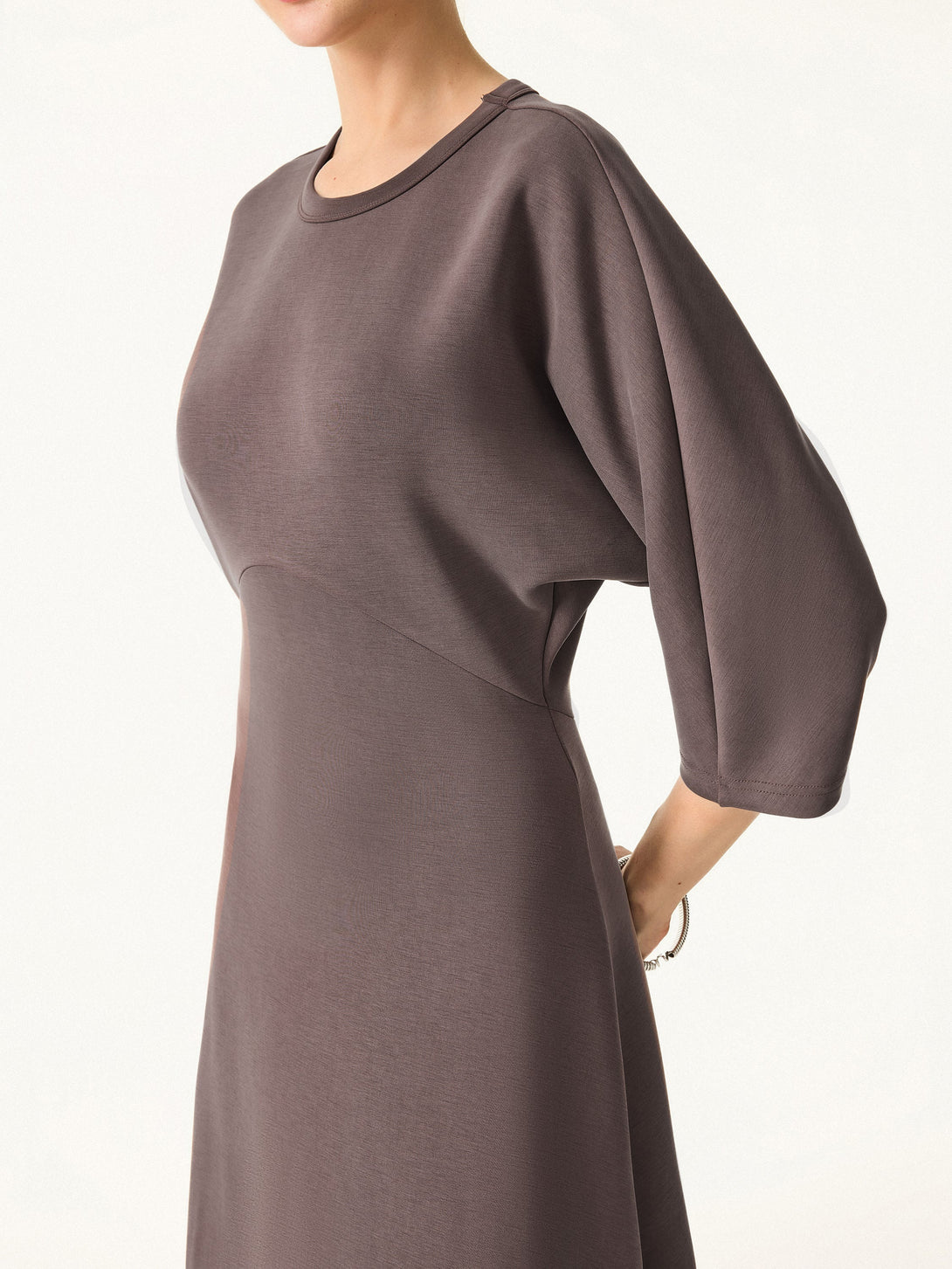 Chic Crewneck 3/4 Sleeves Midi Dress