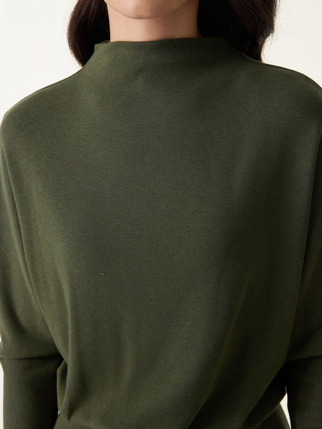 Mockneck Batwing Sleeve Cinched Waist Midi Dress