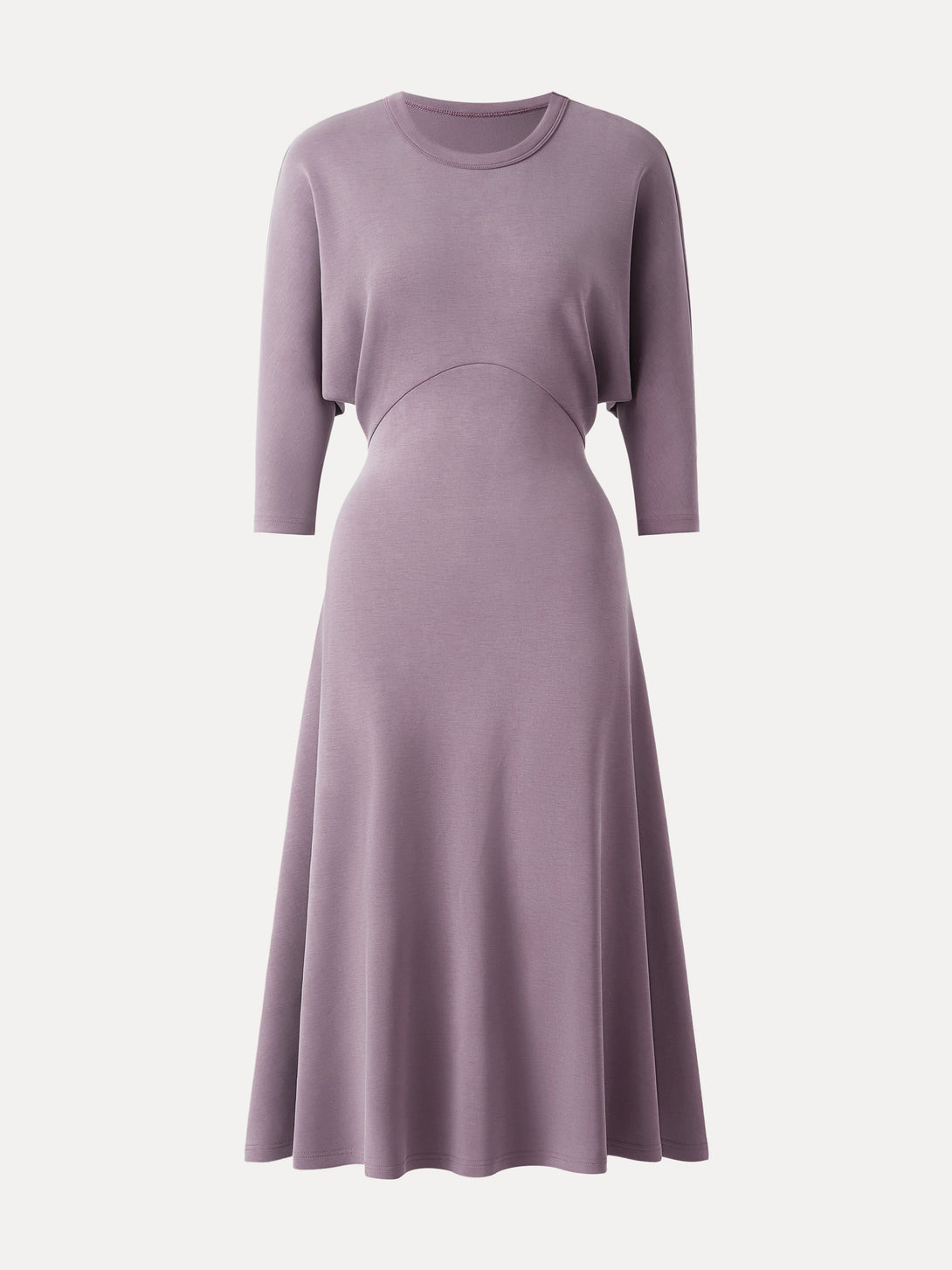 Chic Crewneck 3/4 Sleeves Midi Dress Millennial Pink XS