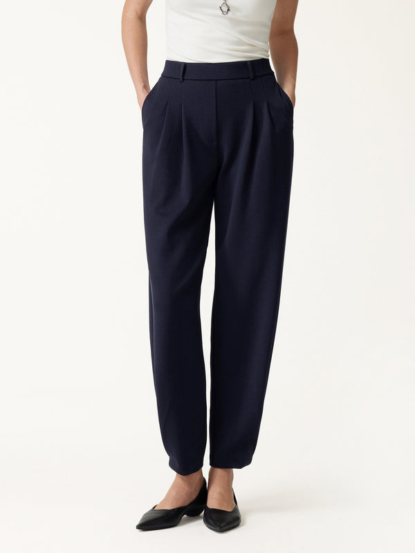 OGLmove Petite Stretch Ponte High-Rise Ankle Tapered Tuck Pants with Pockets Navy XXS