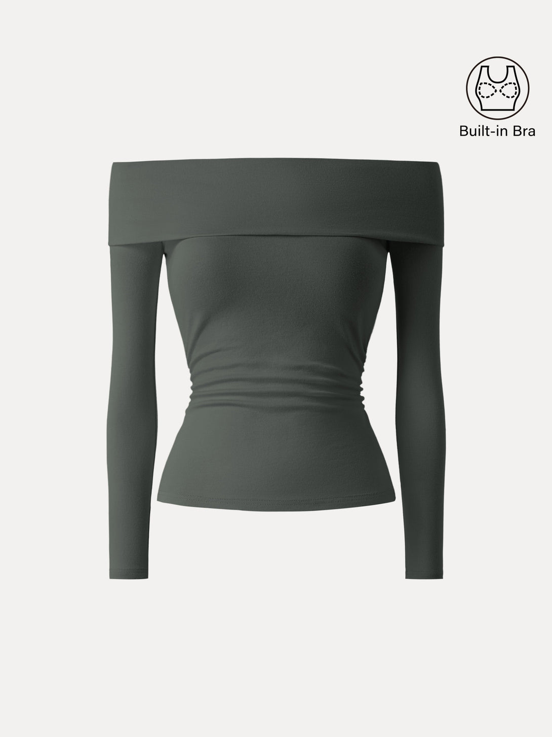 Off-Shoulder Long Sleeve Side Ruched Brami Top Caldwell Green XS