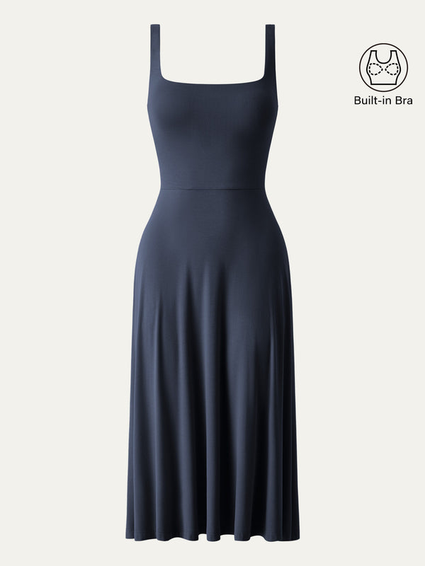 Square Neck Flowy New Airy Brami Midi Dress