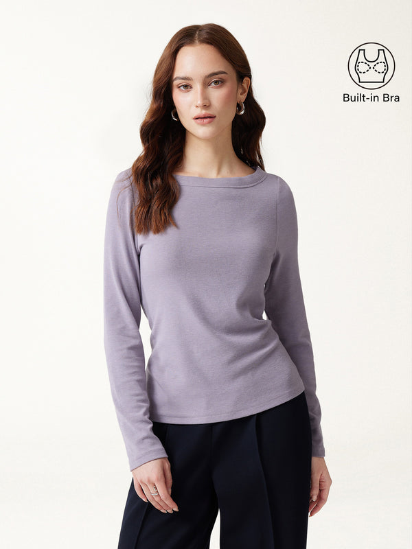 OGLmove LiteWarm Boatneck Long Sleeve Built-In Bra Top 3.0 Purple Fog XXS