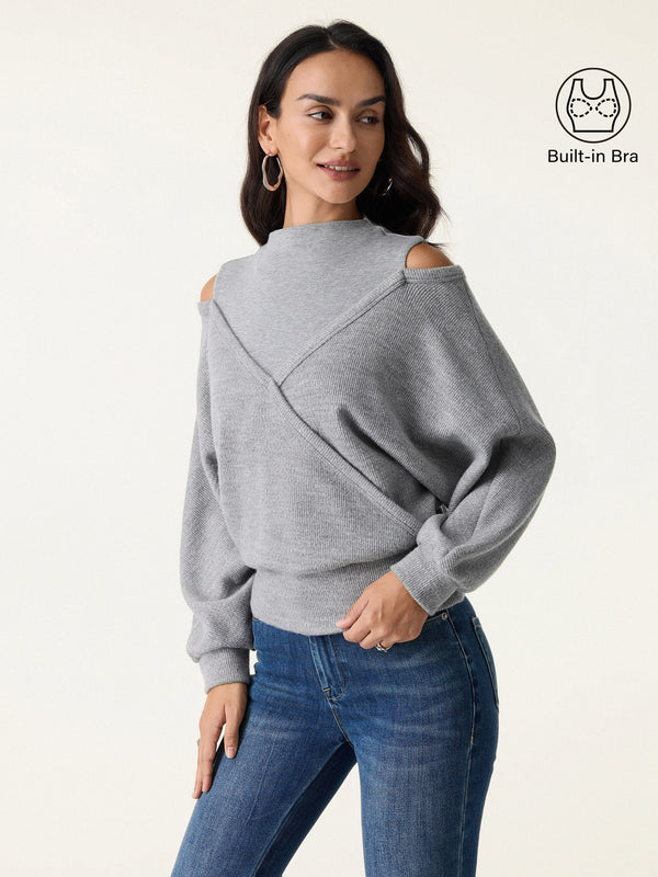 Cozy Mockneck Cutout Shoulder Surplice Brami