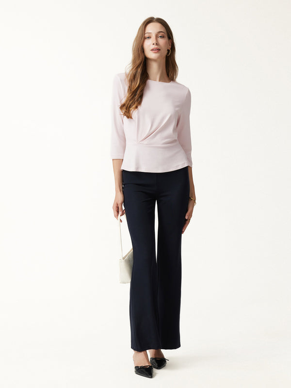 OGLmove Cotton Lyocell Round Neck 3/4 Sleeve Tucked Top
