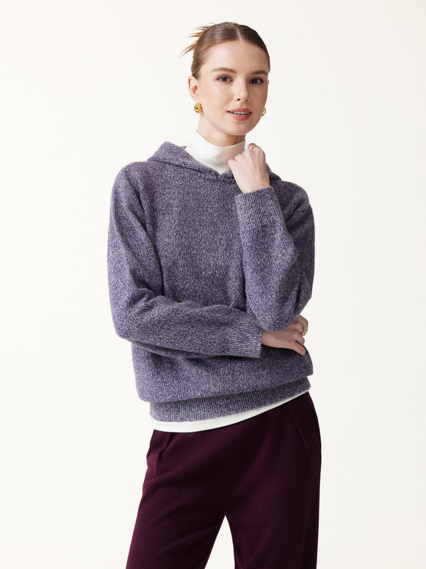 OGLmove Luxe Halo Wool Blend Hooded Long Sleeve Marled Sweater Heather Deep Fig XS