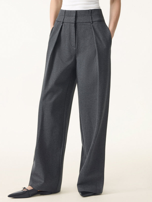 Stretchy High Rise Cropped Wide Leg Pants with Pockets Petite Heather Black