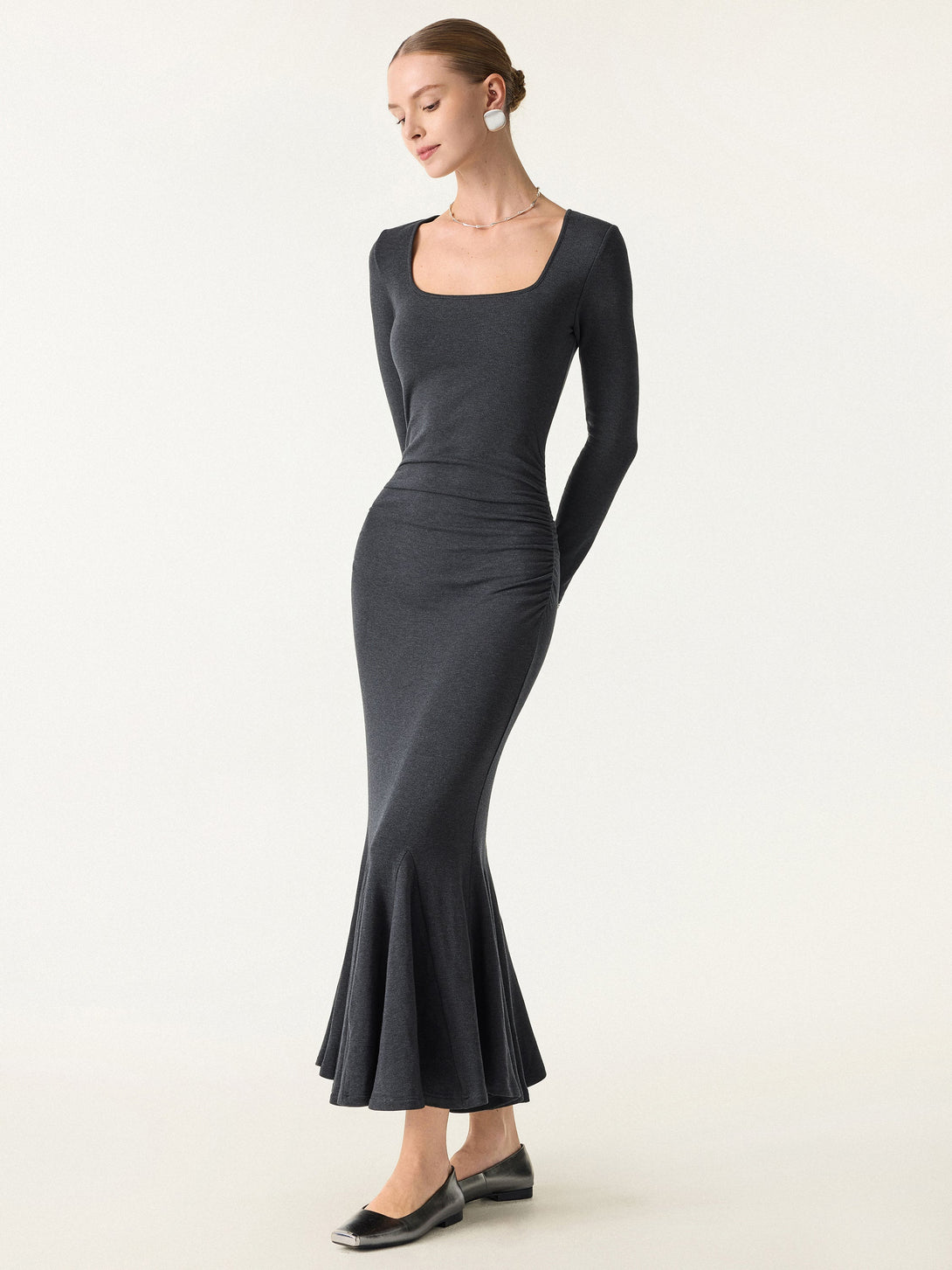 Going-out Square Neck Side Ruched Mermaid Maxi Brami Dress