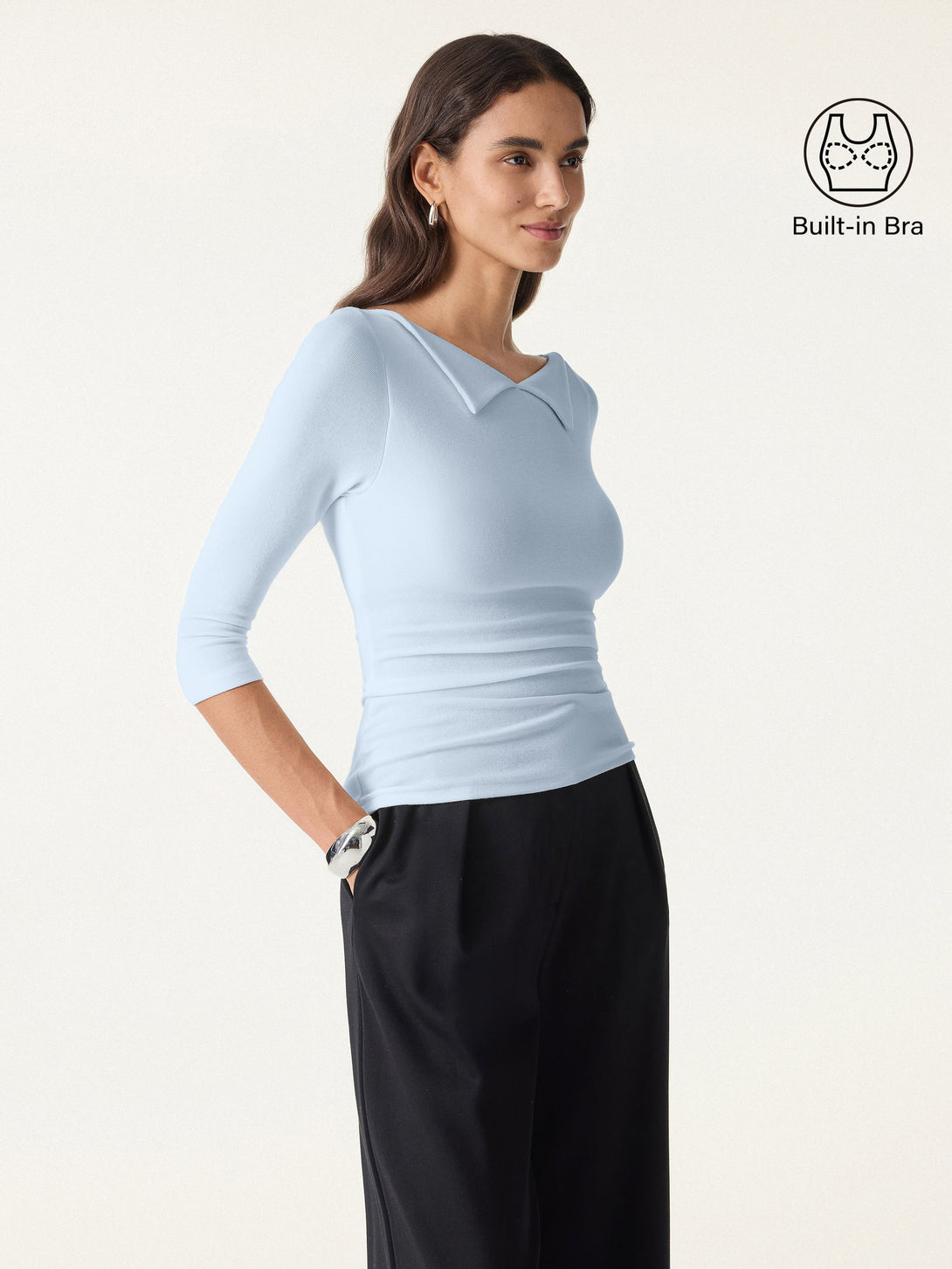 Light Warm Flapped Boatneck 3/4 Sleeve Brami Blue Air XS