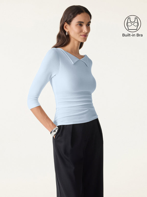 Light Warm Flapped Boatneck 3/4 Sleeve Brami Blue Air XS