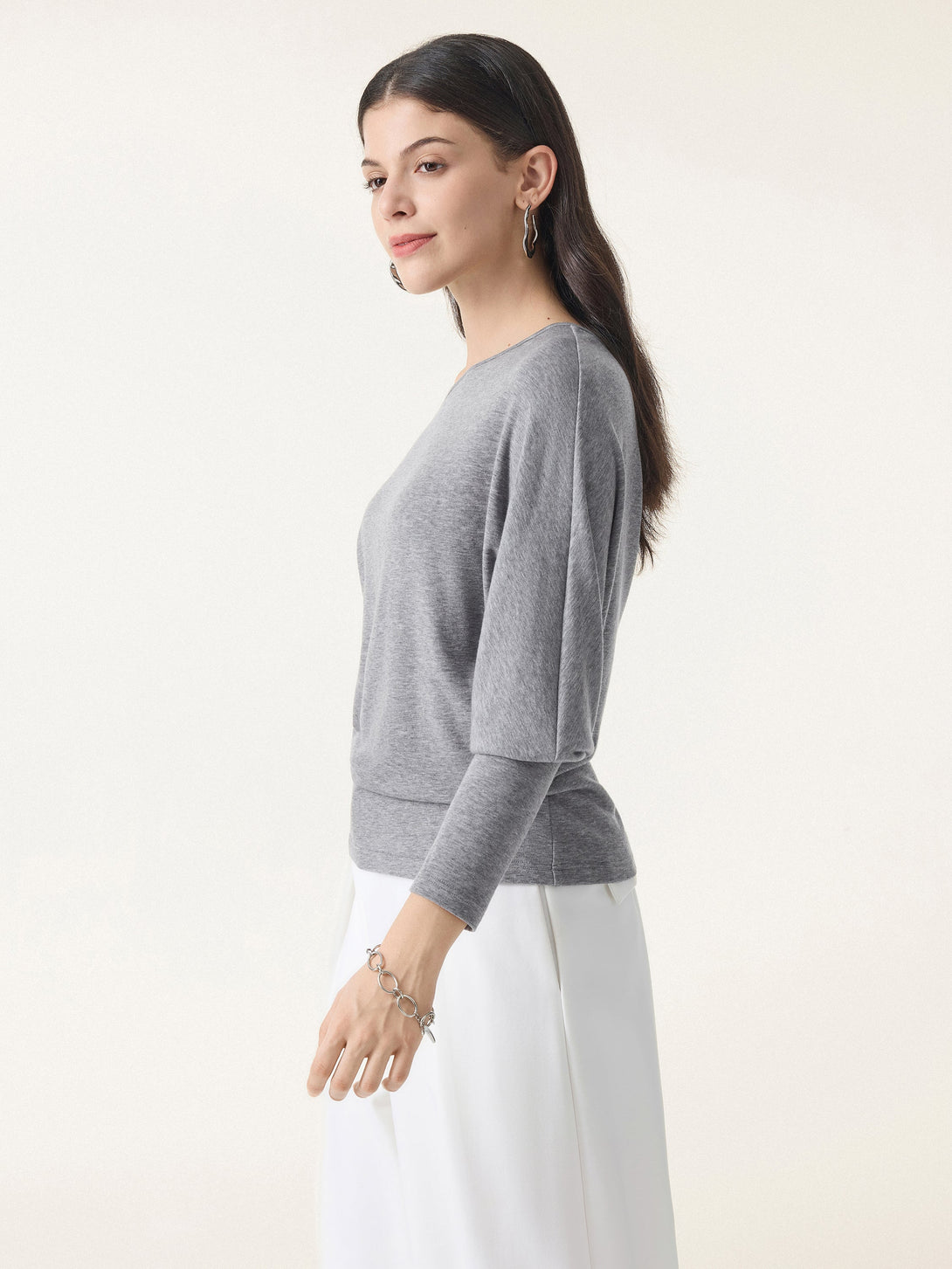 Lyocell Cashmere Cold-Shoulder Semi-Sheer Top