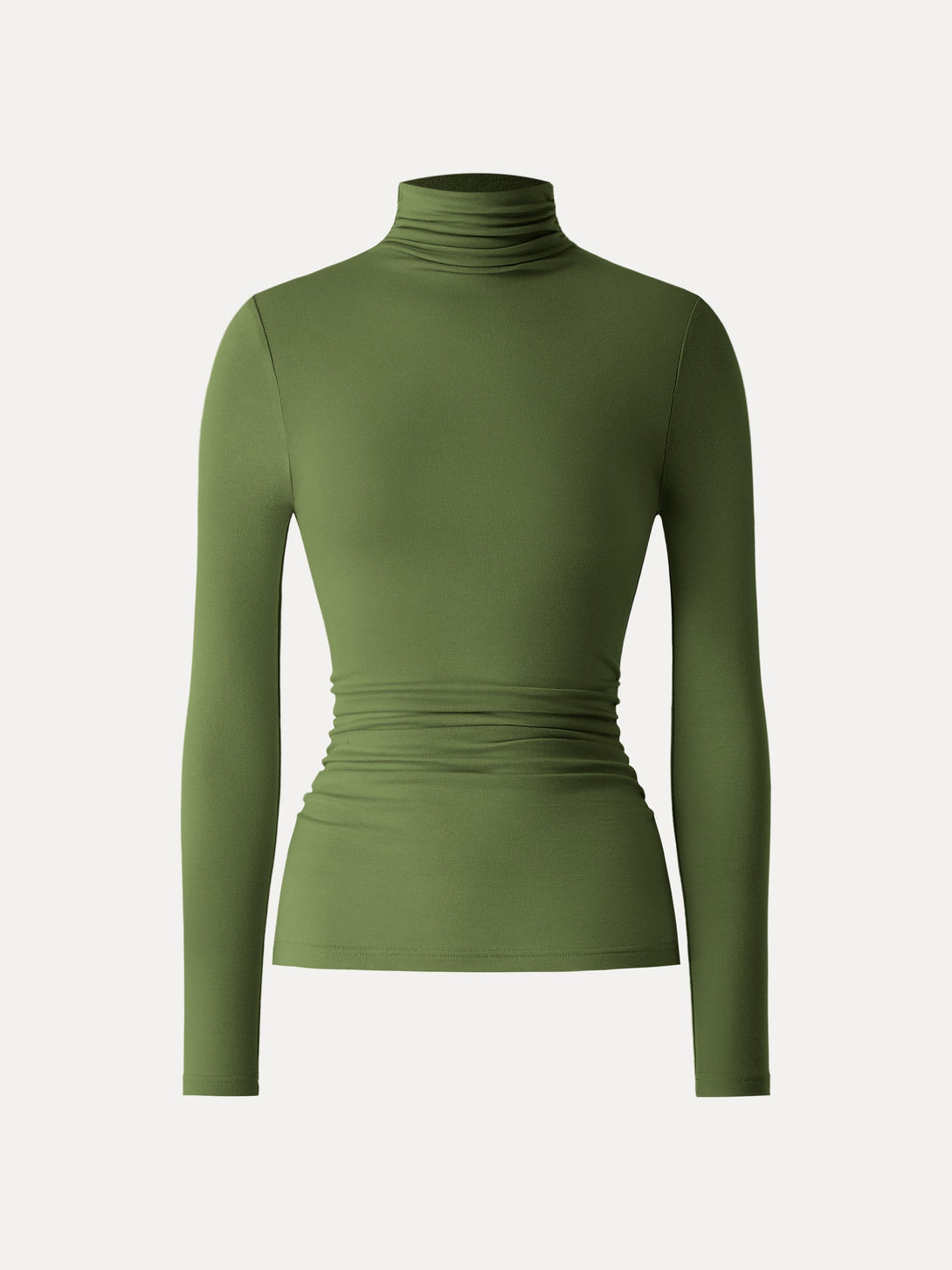 Lyocell Cashmere Turtleneck Side Ruched Top